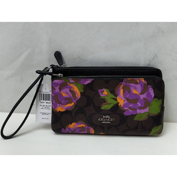 Coach Multicolor Leather Floral Double Zipper Wristlet Wallet - NWT $218 - Picture 1 of 10